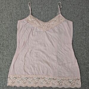Cami Tank Top Women's XL Pink Lace Trim Fairy Y2K Layering Top